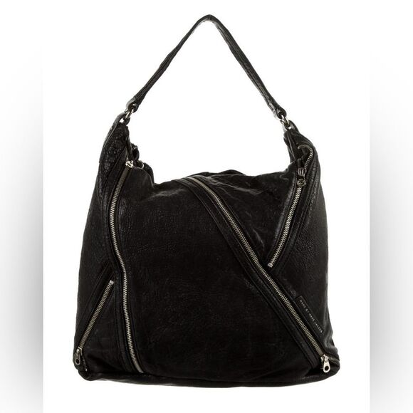Marc Jacobs Luxe Black Pebbled Leather Hobo Edgy Zipper Detail NWT 🔥 - Picture 3 of 8